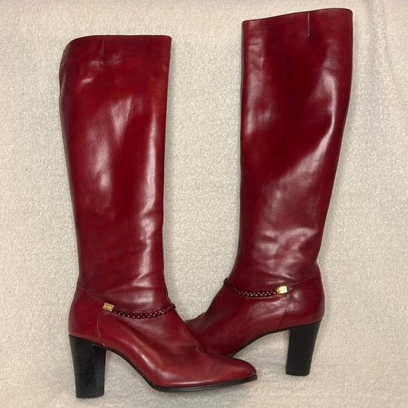 Salvatore Ferragamo Shoes - SALVATORE FERAGGAMO Vintage 70s Red Leather Knee High Carla Boots. Size 7.5